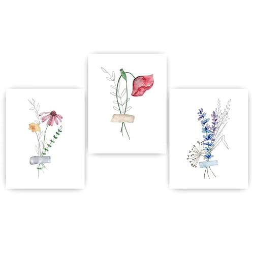 AEFOUU Boho Plant Flower Wall Art, Nordic Wildflower Botanical Canvas Painting, Minimalist Poster Print for Living Room Decor(30x42cm/12x17in/Frameless)