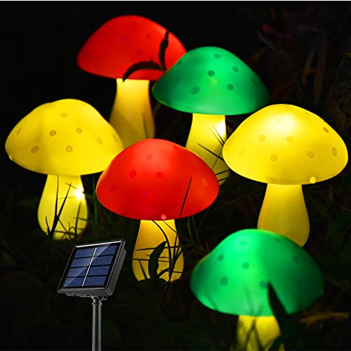 Behiller Mushroom Solar Garden Lights Outdoor Stake Decor,1 Set Of 6 Cute Mushroom Kid Gifts Family Camping Decorations,Multi-Color Lighting Solar Pathway Lights For Easter,Halloween,Courtyard Decor #TOP1
