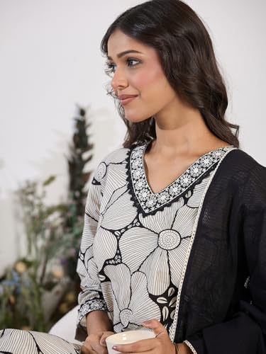 Image of INDO ERA Women's Pure Cotton Printed Straight Kurta & Pant with Dupatta Set (IESTR6723)