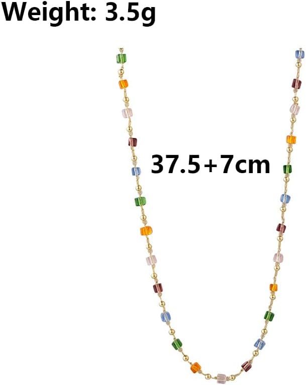 GIGB PBDK Colorful Mini Square Beaded Choker Necklace for Women,Simple Bohemia Statement Adjustable Chain Necklace,Cute Hawaiian Beach Holiday Jewelry Gifts - Image 2