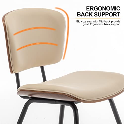 Aqg Dining Chairs Set Of 2 Mid Century Modern Dining Chairs Faux Leather Upholstered Chair With Walnut Wood Frame For Kitchen Dining Living Room Chairs (Beige, Pack Of 2) #TOP5