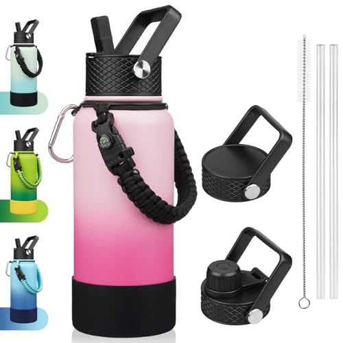 Image of BJPKPK 32oz Insulated Water Bottle with 3 Lids, Straw Lid & Handle