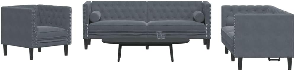 Chesterfield Sofa Set Dark Grey Living Room Furniture