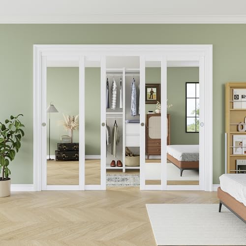 96" x 80" Sliding Closet Door, 1-Lite One Side Mirror Closet Doors, White