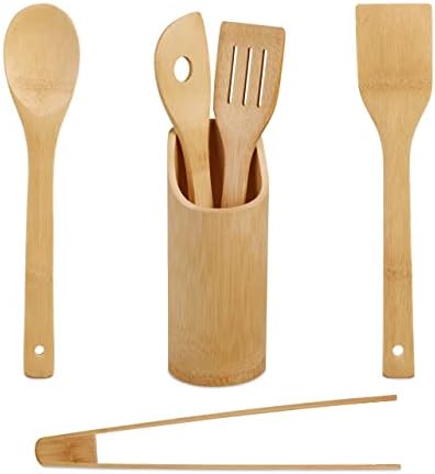Relaxdays Juego 6 Utensilios Cocina, Set Cuchara Madera, Pinzas, ...