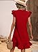 SOLY HUX Summer Dresses for Women V Neck Cap Sleeve Ruffle Hem Smock Short Dress Plain Red L