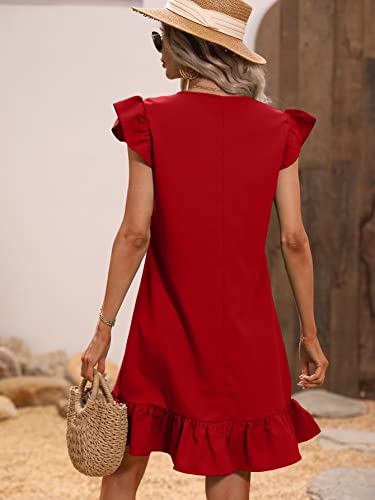Image of SOLY HUX Summer Dresses for Women V Neck Cap Sleeve Ruffle Hem Smock Short Dress
