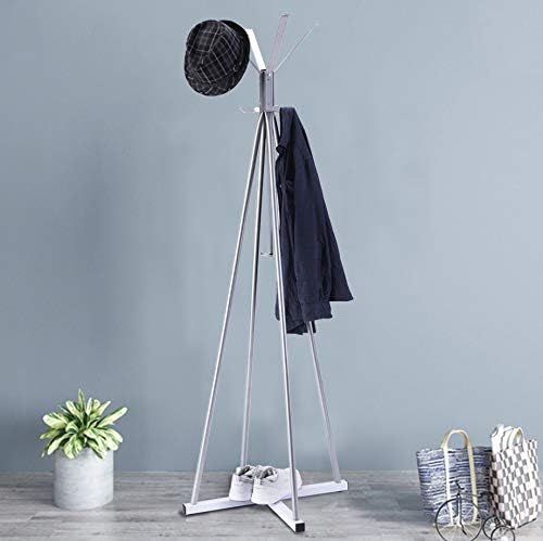 WILSHINE Coat Tree Rack Free Standing Metal Modern Entryway Hat Purse Jacket Rack Hanger Stand with 12 Hooks Cross Shaped Base, Silver/White
