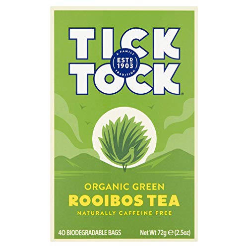 Tick Tock Teas Organic Rooibos Tea, Green Tea, Naturally Caffeine Free Red Bush Herbal Tea, Rich In Anti-Oxidants, South African, Superfood - 40 Count (Pack Of 4), Packaging May Vary #TOP2