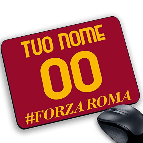 Tappetino per il mouse, Mouse pad Gadget personalizzabile con nome e numero, prodotto compatibile per tifoso Giallorosso Stile maglia adatto a Roma #forzaroma scritta gialla(3)
