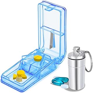 JohnBee Pill Cutter - Best Pill Cutter for Small or Large Pills - Design in The USA - Cuts Vitamins - Pill Splitter with Shield - Keychain Pill Holder As Bonus
