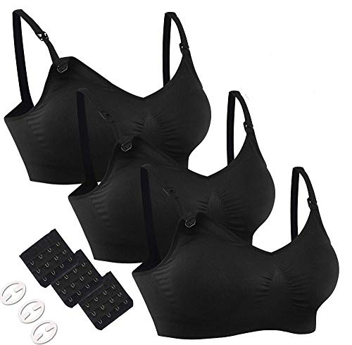 HOFISH Damen 3er-Pack Nahtlose Still-BHS für Schwangerschaft, volle Abdeckung, mit zusätzlichen BH-Verlängerungen & Clips, Größe XX-Large,...