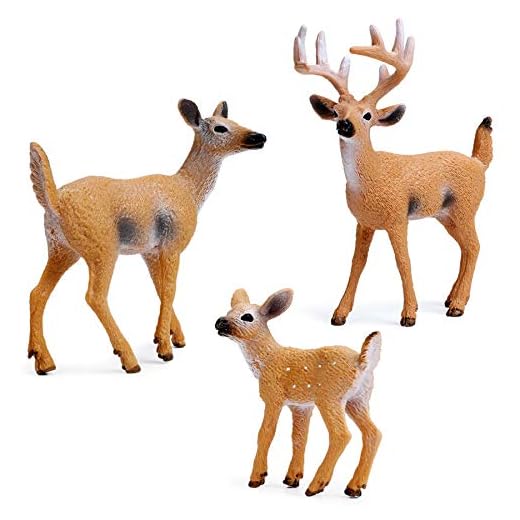 RESTCLOUD Deer Figurines Cake Toppers, Deer Toys Figure, Small Woodland Animals Set of 3