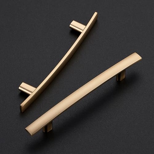Image of Ravinte 30 Pack Cabinet Handles Champagne Bronze Cabinet Pulls Kitchen Cabinet Handles,Curved Drawer Pulls in 6-1 /4 Inch Length with 4 Inch Hole Center Arch Kitchen Cabinet Hardware