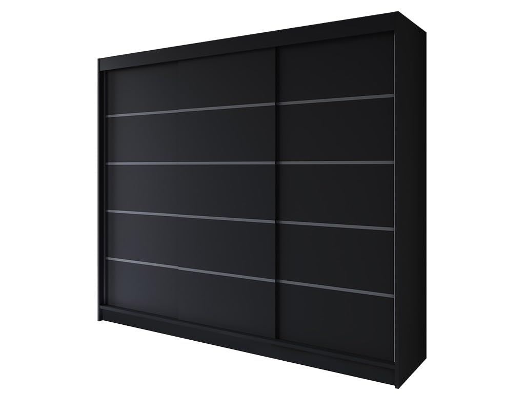 R7 250 cm Schwarz Schiebetüren Kleiderschrank 250x215x58 cm Schlafzimmermöbel, Aufbewahrung - Mehrzweckschrank - Farbe: Schwarz