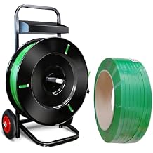 Polyester PET Strapping Roll of 16"x6" Core Size and Strapping Cart & Dispenser
