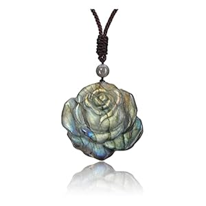 GEHECRST Labradorite Crystal Rose Flower Necklace Carved Natural Healing Crystal Stone Necklace for Women Energy Gemstone Protection Crystal Pendant Necklace Jewelry Gift for Women Mom Christmas