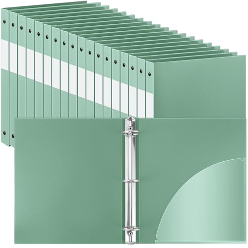 Henoyso 36 Pcs 3 Ring Binder 1/2'' Round Fits Letter Size 8. 5'' x 11'' Paper Plastic Flexible Binder Holds 100 Sheets with 1 Pockets Versatile Organizer for Office School (Sage Green)
