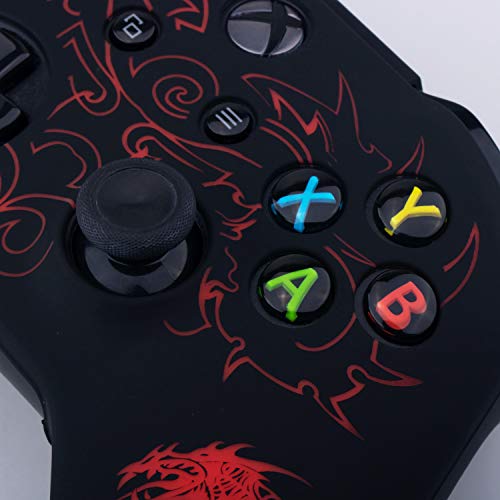 9CDeer 1 x Silicone Laser Carving Protective Cover Skin + 6 Thumb Grips for Xbox One S/X Controller Dragon Red - Thumbnail 4