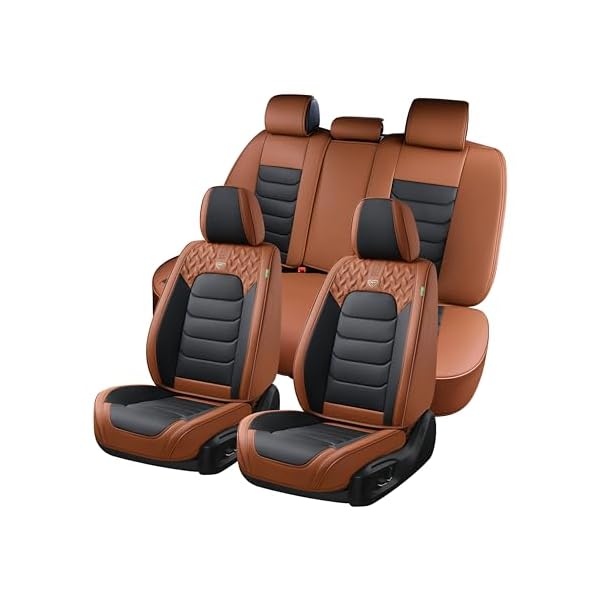 FLORICH Seat Cover for Cars, Front&Rear Seat Covers, Waterproof Automotive Car Seat Covers, Brown Car Seat Cushion Accessories for Most Car Interior Covers Sedan Truck SUV(Brown&Black, Full Set)