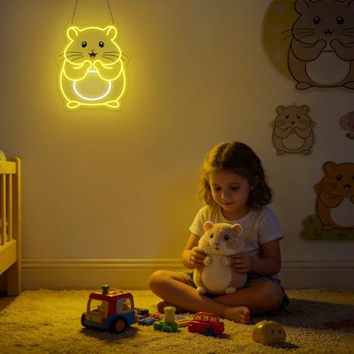 Image of CoolGift Mart Hamster Neon Sign, Dimmable Wall Decor Light, Birthday Party Decorations for Home, Garden, Farm, Bars, Restaurants, Stores, Clubs, Hamster Gift for Kids Friends Family and Animal Lovers