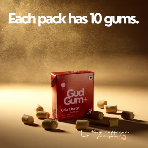 Image of Gud Gum Caffeine Gum Variety Pack with Xylitol - 4 Pack Assorted Flavors (Cola, Raspberry, Cold Coffee, Mint) - Sugar-Free, Fast-Acting Energy Gum for Focus, Alertness & On-the-Go Boost (Cola)