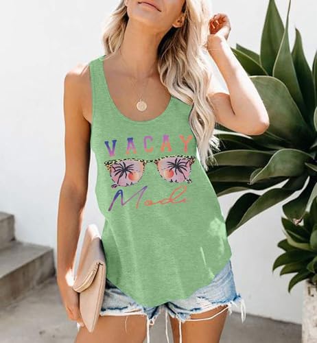 Women Tank Top Vacay Mode Shirt Summe Beach Tanks Hawaii Vacation Outfit Loose Sleeveless Casual Tee Top Green