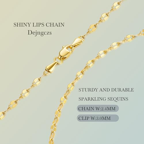 14K Gold Chain for Women Men 14K Gold Necklace for Women Non Tarnish Lips Thin Golden Chains Necklace Double-Sided Design Dainty Golden Necklaces for Womens Trendy 16-24IN 2.4MM2