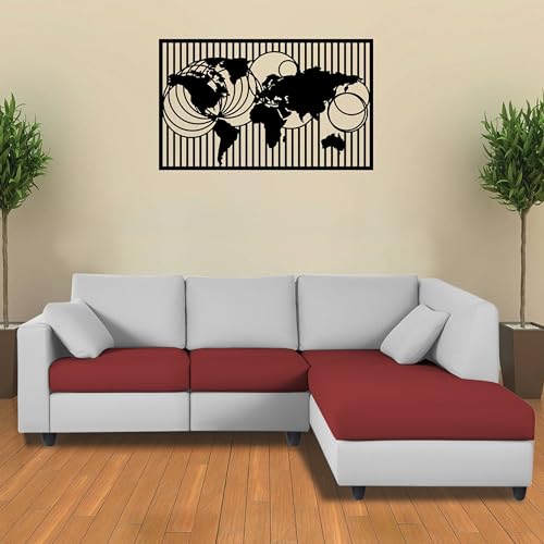 Image of Florian RHS 4 Seater L Shape Sofa Set for Living Room (Maroon Grey Fabric) Premium Fabric Sofa