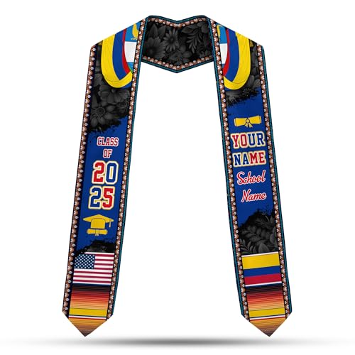 MonkeyVan Custom Colombian Graduation Sash 2025, Personalized Colombian American Stole, Colombia Flag Graduation Stole S69