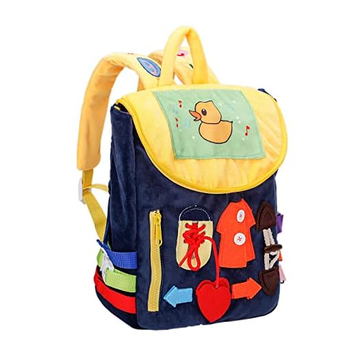 Mochila Infantil, Kindergarten Bolsas Escolares de Suave Mochila de Felpa Pequeñas Mochila, Guardería Escolar Tablero Sensorial Montessori Busy Board, Juguetes de Viaje 1-5 años, 27 × 22 × 10 CM