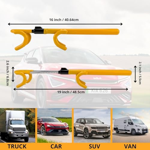 Heavy Duty Car Steering Wheel Lock–Anti Theft, High Visibilty & Adjustable Security Twin Bar Locks-Universal Fit for Cars, Vans, Caravan & SUVs-Strong Steel Vehicle Theft Prevention Device with 2 Keys - Image 2