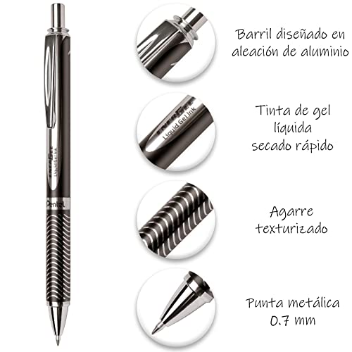 Pentel Retractable Energel Gel Pens, Metal Tip, 0.7Mm, Black Ink (Bl407A-A) #TOP1