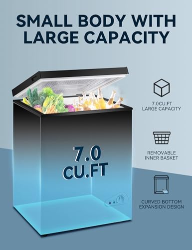 7.0 Cu Ft Chest Freezer - Energy Saving Quiet Top Open Door Mini Freezer Adjustable 6 Thermostat - Compact Small Deep Freezer w/Removable Basket and Defrost Water Drain for Home/Apartment/Garage on Fridge.com