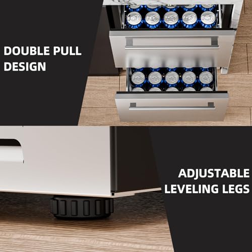 Image of Antarctic Star Outdoor Beverage Refrigerator 24 Inch Wide,Stainless Steel Double Drawer Mini Fridge 145 Cans for Undercounter Built-in or Freestanding,Wine Cooler for Home & Patio,32-50F,Silver