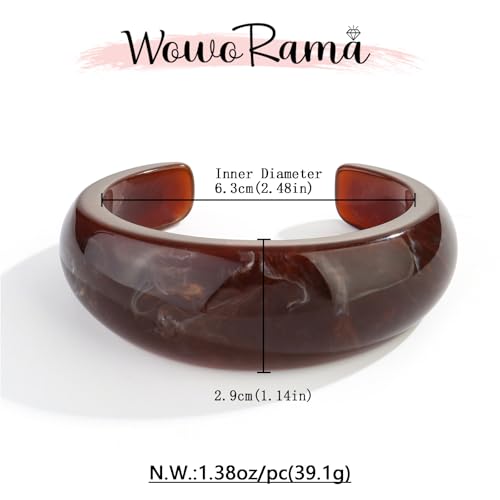 WOWORAMA Acrylic Resin Cuff Bracelet for Women Colorful Acrylic Dome Open Bangles Beige Tortoise Brown Chunky Mottled Acetate Resin Bracelets Jewelry
