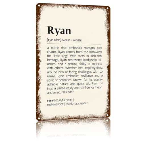 Ryan Name Meaning Vintage Metal Sign,Text Art Poster Home Wall Decor, Suitable For Walls, Doors, And Fences,Aluminum Printed Plaque 8×12Inch
