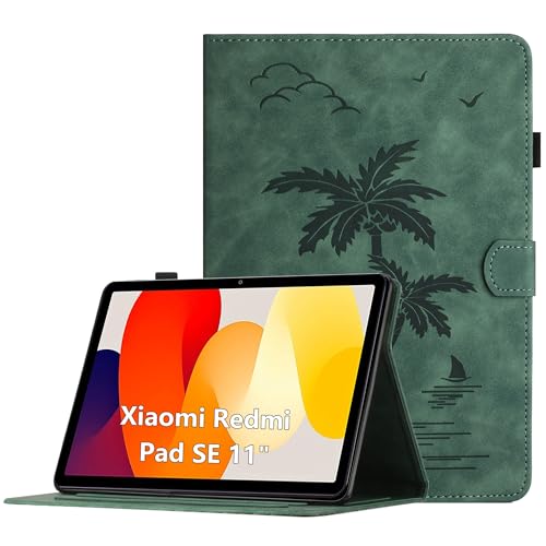 Oduio Hülle für Xiaomi Redmi Pad SE 11 Zoll, Premium PU Leder Multi-Winkel Folio Schutzhülle mit Kartenschlitz und Auto Schlaf/Wach Funktion für Redmi Pad SE, Grün