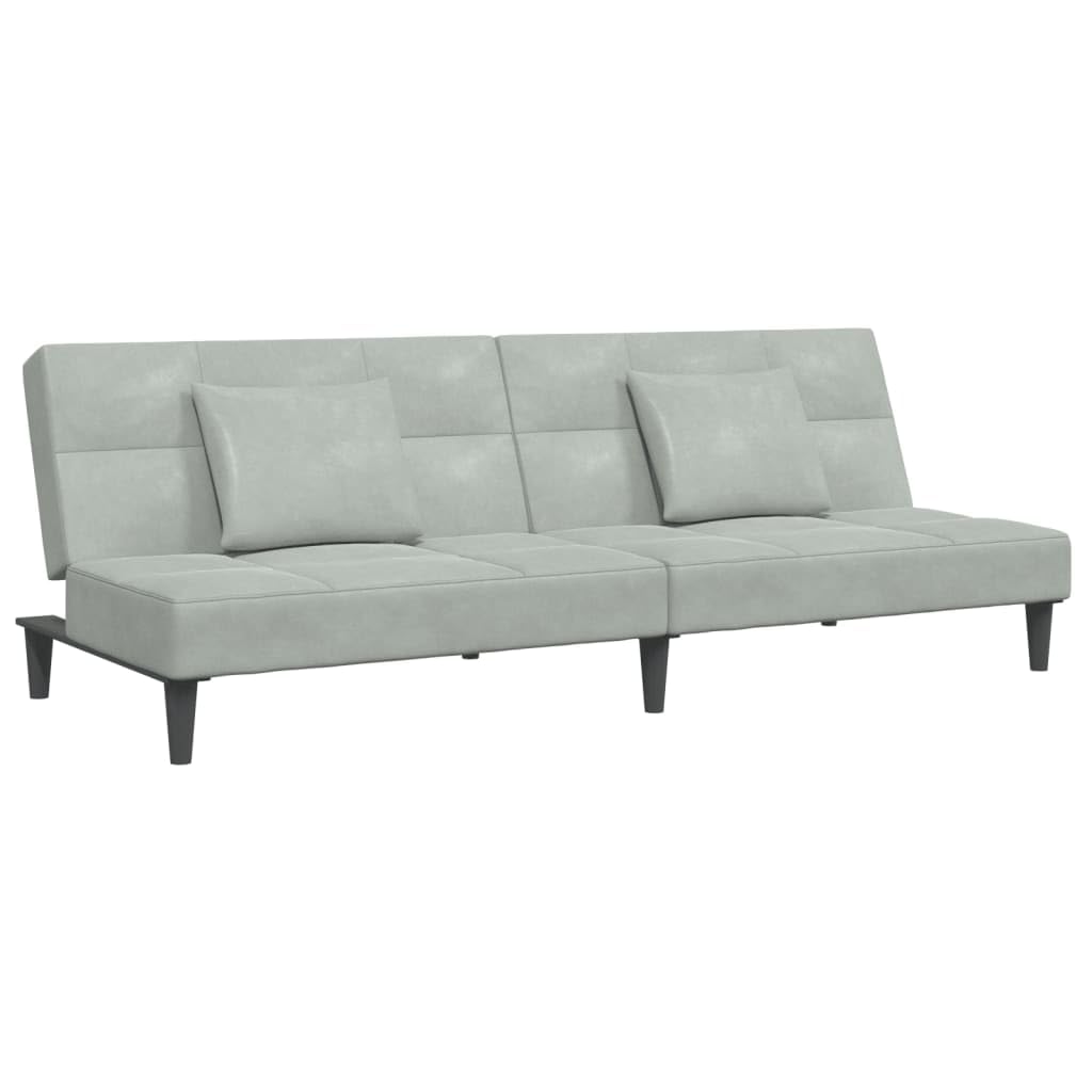 Sofa do spania 2-osobowa z podnóżkiem, jasnoszary aksamit, funkcja przekształcania, wytrzymała drewniana rama, do salonu i pokoju gościnnego, łącznie z poduszkami