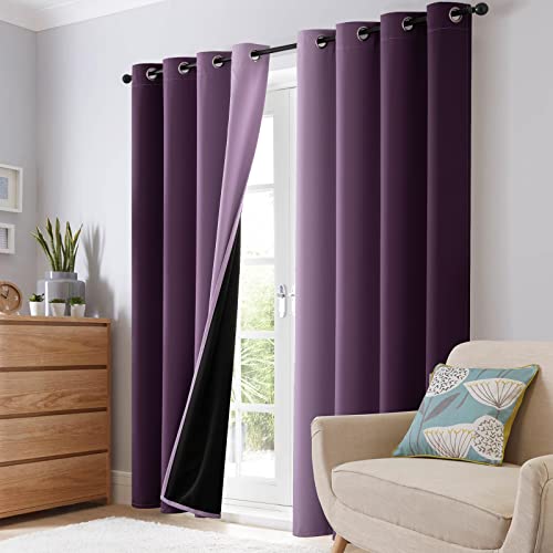 Image of SimpleHome 100% Blackout Ombre Bedroom Curtains Purple and Greyish White 84 | Room Darkening Curtains,Thermal Insulated Grommet Window Drapes and Curtains for Living Room,2 Panels, 52x84 inches Length