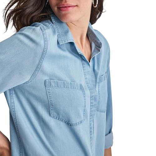 DKNY Women's Splitback Long Sleeve Button Down with Cuffed Sleeve, Chambray, Medium by DKNY - Used condition - US$15.03