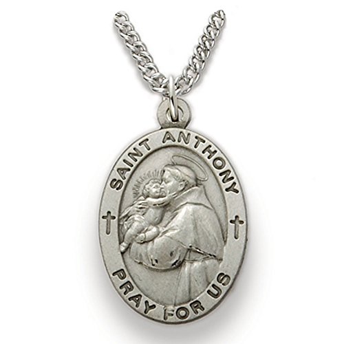 TrueFaithJewelry Sterling Silver St Anthony Necklace Patron Saint Medal Pendant Religious Jewelry for Men and Women, 7 8 Inch