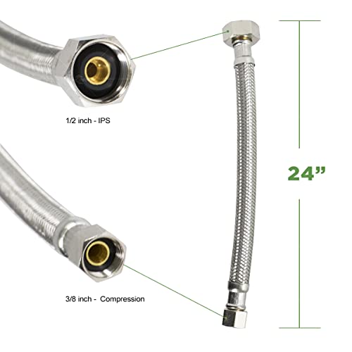 Highcraft Cnct27124-Om-2 Line Connects Kitchen Sink To Water Supply, Braided Faucet Connector With 1/2 In X 3/8 In Brass Nut, Stainless Steel 24 In (Pack Of 2), 2 Count #TOP4