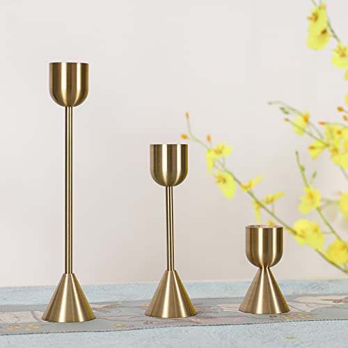 Brass Gold Candlestick Holder - Set Of 3 Taper Candle Holder, Vintage Decorative Centerpiece For Table Mantel Wedding Housewarming Gift #TOP4