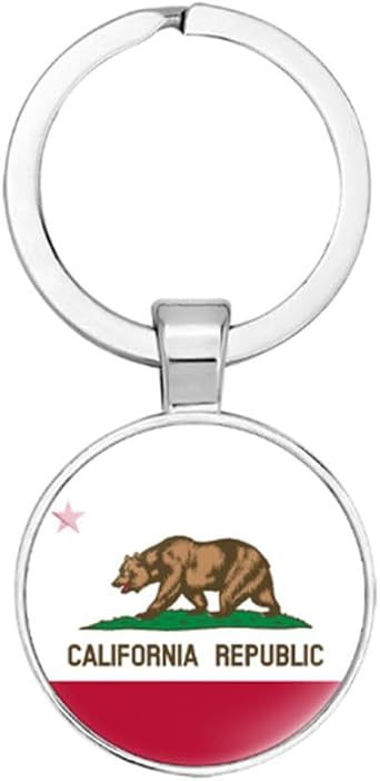 vmcoatdu California Key Chain Keyring Gift Men Women Keychain Stainless Steel and Inlaid Glass Materials