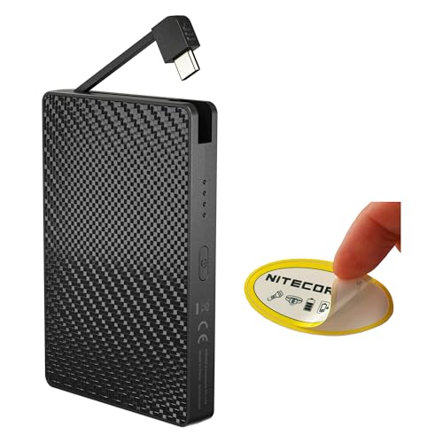Nitecore Pocket 10000 Power Bank, 10000mAh Dual USB-C Ports for Phones, Flashlights, and Headlamps with Built-in USB-C Cable