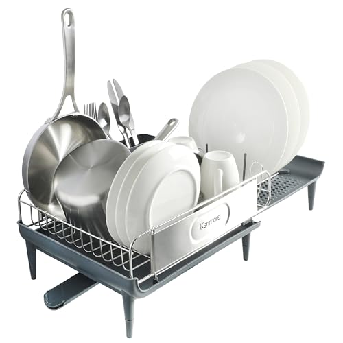 Image of Kenmore Loxdell Expandable Full Size Rust Resistant Dish Rack with Drain Board and Flatware Caddy