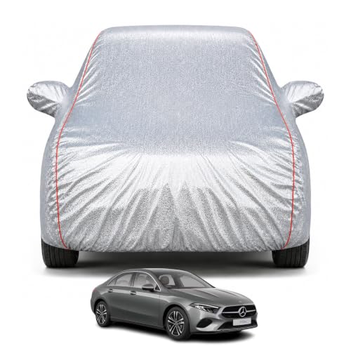 Image of Premium Car Cover for Mercedes A Class Model | Waterproof, UV & Dust Protection | Mirror & Antenna Pocket | Triple Stitched, Soft Inner Lining, Belt & Buckle (Metalic Silver)