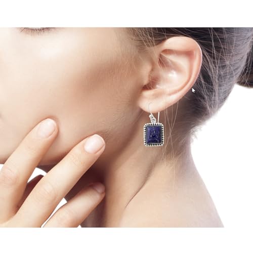 NOVICA Artisan Handmade Lapis Lazuli Dangle Earrings | .925 Sterling Silver | Blue Snorkel Geometric Birthstone | 'Good Will Spirit' | India by NOVICA - Image 4