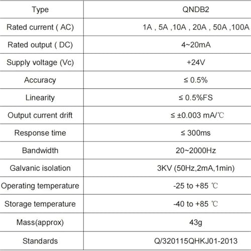 Transformador sensor efecto Hall 420mA QNDB2 para medición de corriente alterna CA de 50A 2